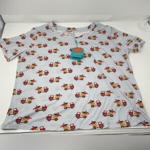 NWT Posh Peanut Womens Shirt Size M Light Blue Dump Trucks & Hearts Tee Soft‎